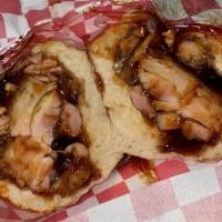 Bbq Chicken Sandwich · Chopped Smoked Boneless Skinless Chicken Thigh,
BBQ Sauce on a Fresh Hoagie Bun.