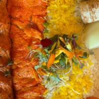 Chicken Soltani Kabob · Marinated boneless breast of chicken and lean ground chicken skewered and charbroiled served...