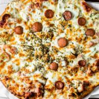 Persian Pizza · Halal sausage, mushroom, green bell peppers, mortadella, Mozzarella cheese.