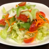 Garden Salad · Romaine Hearts, Grape Tomatoes, Persian Cucumber, Carrots, Shaved Cauliflower, Chopped Celer...