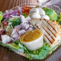 “The Toss Up” Cobb · Our take on a classic cobb with romaine, cherry tomatoes, avocado, hard boiled egg, cheddar ...