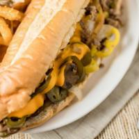 Mels “Original Cheese Steak” Sandwich · This one has it all! Served on our  hoagie-style bun with tender-sliced, grilled sirloin ste...