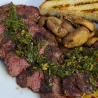 6 Oz Skirt Steak · Sautéed mushrooms, chimichurri, grilled bread.