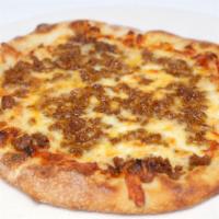 Impossible Pizza Bolognese · Impossible vegan ground beef bolognese, mozzarella, organic pizza sauce
