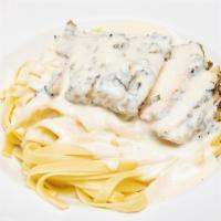 Chicken Fettuccine Alfredo · Grilled chicken breast tossed in our creamy Alfredo sauce. Served on a bed of fettuccine.