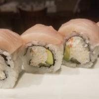 Yellowtail Lover Roll · Fresh Yellowtail over California roll, avocado, ponzu