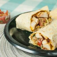 Charo Burrito · Cheese, fresh guacamole, mild pico de gallo salsa, and your choice of protein.