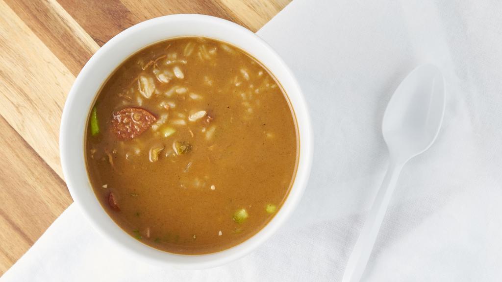 Chicken & Sausage Gumbo · Soup made with onions, bell peppers, Cajun spices, chicken & pork sausage.