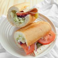 Chicken Deli Sandwich · Chicken deli comes inside of baguette bread that filled with our special sauce with lettuce,...