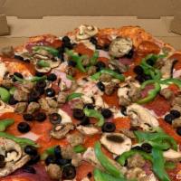 Classic Combo · Red sauce, cheese, pepperoni, sausage, Canadian bacon, olives, fresh mushrooms, bell peppers...
