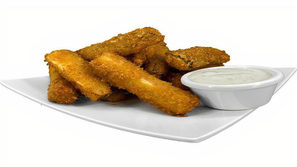 Fried Zucchini (12 Pcs) · 12 piece. Freshly prepared Panko breaded zucchini pieces fried to perfection served with your choice of sauce