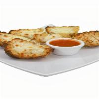 Garlic Bread With Cheese · 6 pieces of garlic bread topped with mozzarella cheese and side of marinara sauce.