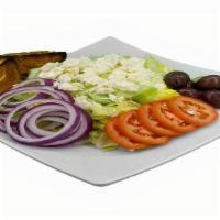Greek Salad · Romaine Lettuce, Tomato, Red Onions, Calamata Olives & Feta Cheese
