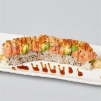 San Pedro Roll · spicy tuna, avocado, crunchy on shrimp tempura roll with eel sauce and spicy mayo