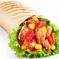 Carne Asada Burrito · Juicy steak, creamy melted cheddar cheese, refried beans, tomato, lettuce, tomato, onion, an...