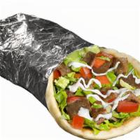 Beef Gyro Sandwich · Served with pita, lettuce, tomatoes and choice of toppings. Served with one white sauce and ...