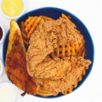 Three Chicken Tenders · With a choice of signature sauces. Served with Waffle Fries
