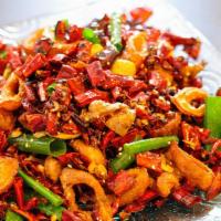 干煸肥肠 Dry Fried Pork Intestine · spicy