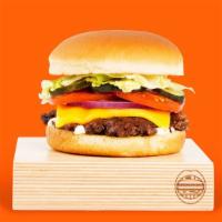 Cheese Smashmouth · Our signature smashed hamburger patty topped with American cheese, lettuce, tomato, onion, p...