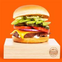 Cali Cheese Smashmouth · Our signature smashed hamburger patty topped with avocado, lettuce, tomato, onion, pickles, ...