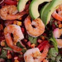 Shrimp & Avocado Salad · Organic baby field greens, grape tomatoes, fire roasted corn, baked beets, marinated grilled...