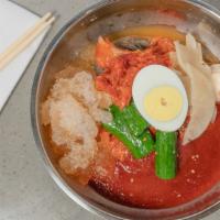 회냉면 / Sashimi Cold Noodles · Traditional spicy and cold noodle soup made from buckwheat noodles and skate, a Korean delic...