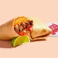 Carne Asada Burrito · Carne asada, rice, pico de gallo, beans, cheese.