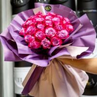 French Style Bouquet Purple · Over 2 dozen fresh roses in this bouquet