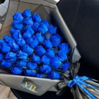 Heart Shaped Bouquet Royal Blue  · Our unique bouquet will make their day. 50 beautiful fresh roses in our heart shaped bouquet.