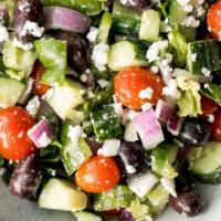 Greek Salad · Romaine, mixed greens, fresh sliced tomatoes kalamata olives, red onions, sliced cucumbers, ...