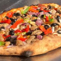 Large Combo · Red sauce, mozzarella cheese, bell peppers, onions, olives, portobello mushrooms, pepperoni,...