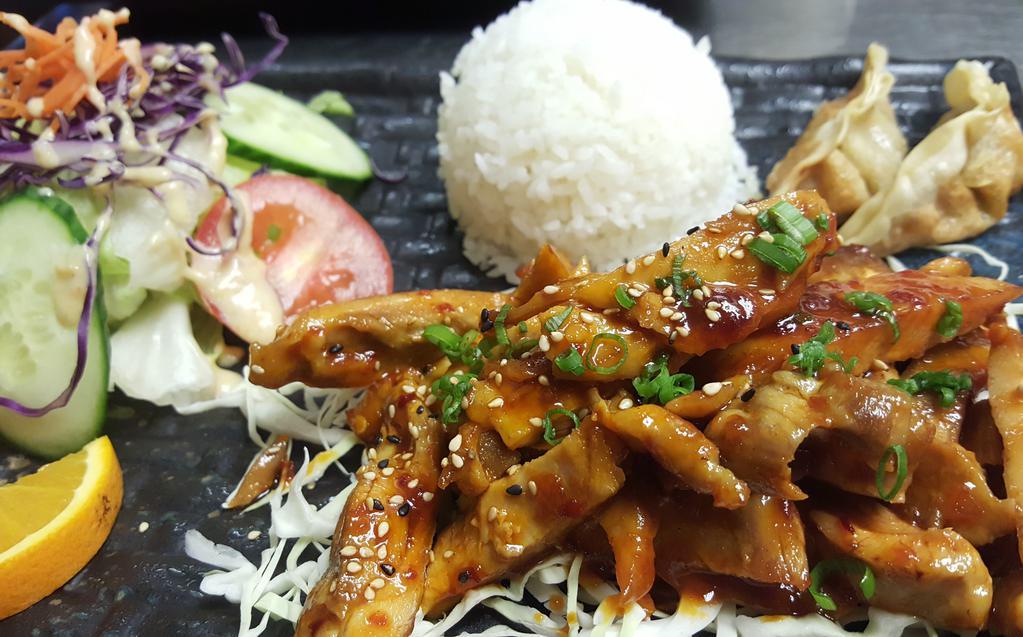 Spicy Chicken · Grilled chicken with special spicy sauce on top or side.