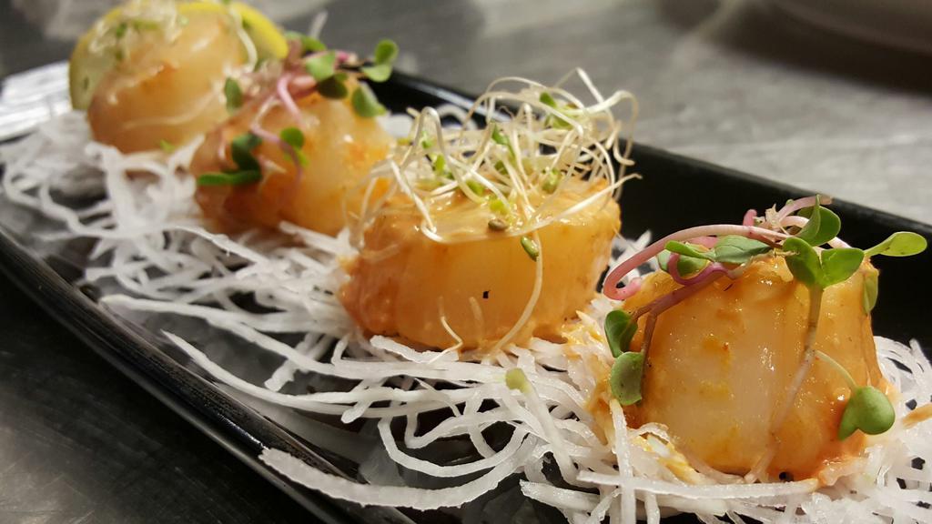 B.Q. Scallop (4 Pc) · Grilled scallop with spicy special sauce.

These item may be served raw or undercooked based.