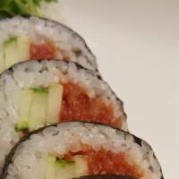 Spicy Tuna · Spicy tuna, cucumber kaiware.

These item may be served raw or undercooked based.