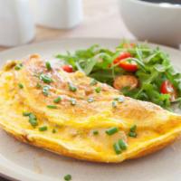 Omelette · Farm fresh eggs prepared with choice of proteins and veggies, served with a side of crispy h...