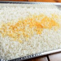 Basmati Rice Tray (Serves 10) · Imported long grain saffron infused basmati rice.