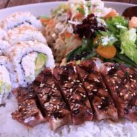Steak & California Roll Plate · 6 pieces California roll and steak teriyaki with white rice (brown rice $ 1.50 more) and two...