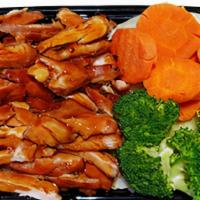 Chicken Bowl Large · Grilled chicken topped with house teriyaki sauce, steamed rice, and steamed veggies (cabbage...