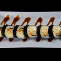 Chicken Ninja Roll · Grilled Chicken, crab meat, cream cheese,  cucumber, carrots, and eel sauce.
