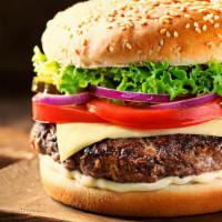 Cheeseburger · 8oz Aunges beef, Thousand iland, Lettuce, Tomato, Pickles, Onions, American Cheese.