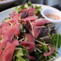 Clubhouse · Vegetarian. Mixed greens, dried cherries, pistachios, pickled red onions, parmesan cheese, a...