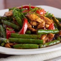 Spicy Green Bean · Pan fried meat with green beans and Thai curry sauce.