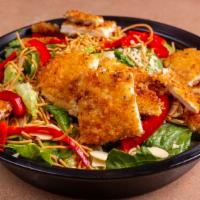 Crispy Honey Chicken Salad Dinner · Breaded chicken breast pan seared and served over crisp romaine with toasted almonds, crispy...