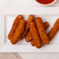 Mozzarella Sticks · Eight breaded mozzarella sticks deep fried and served with a side of meat sauce.