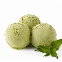 Green Tea Ice Cream · Fresh green tea ice cream scoop.