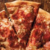 All Meat - Small (6 Slices) · Classic pepperoni, ham, Italian sausage, bacon, our signature sauce, and three-cheese blend....