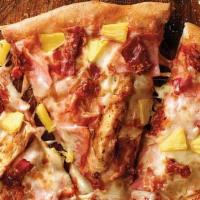 Hawaiian Chicken (Extra Large 12 Slices) · Ham, grilled chicken, bacon pineapple, our original sauce, and signature three-cheese blend....