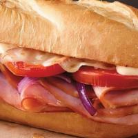 Ham & Cheese · Ham, provolone cheese, tomatoes, red onions, and mayo. 6