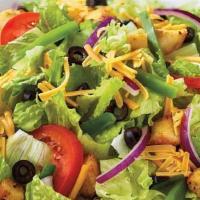 Garden Salad Regular · Fresh-cut lettuce blend, cheddar cheese, black olives, red onions, green peppers, sliced tom...