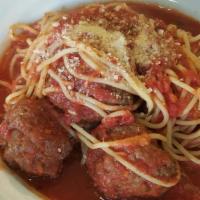 Spaghetti Meatballs · Spaghetti with our homemade Italian meat balls tossed in marinara sauce. (also available as ...